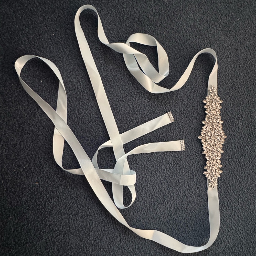 Women’s rhinestone blue ribbon belt tie wedding prom dress accessory